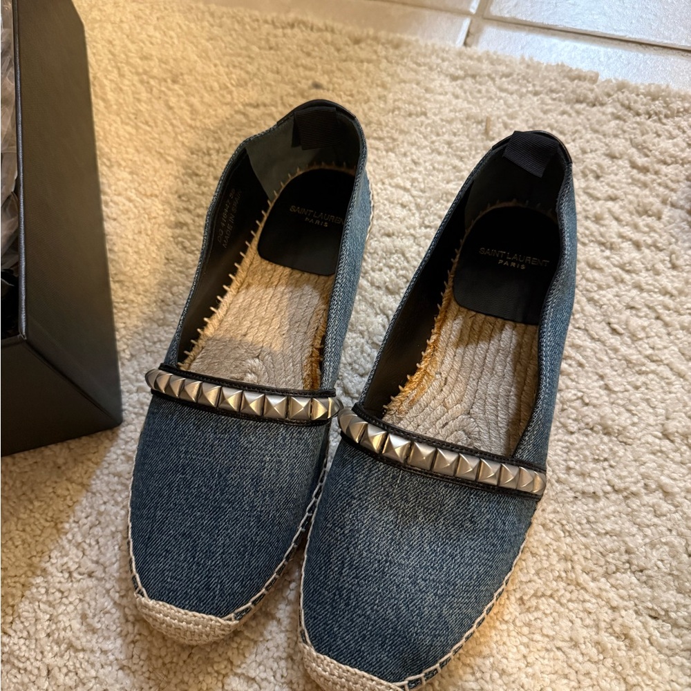 Saint Laurent Studded Denim Espadrilles